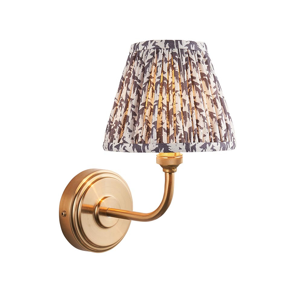 Step Arc And Leaf 16cm Pearl Grey Shade Wall Light In Brushed Aged Brass