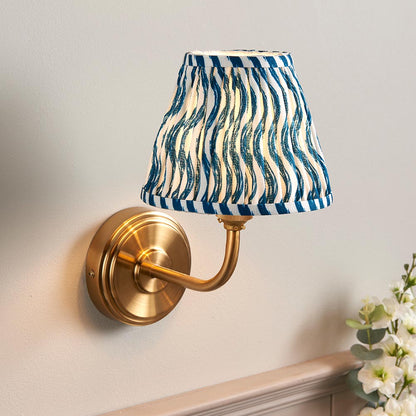 Step Arc And Ripple 16cm Marlin Blue Shade Wall Light In Brushed Aged Brass