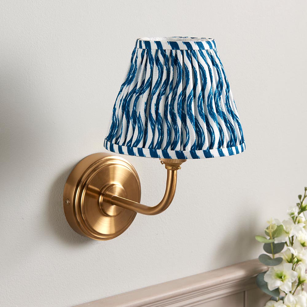Step Arc And Ripple 16cm Marlin Blue Shade Wall Light In Brushed Aged Brass