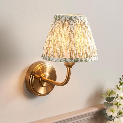 Step Arc And Leaf 16cm Herb Garden Green Shade Wall Light In Brushed Aged Brass