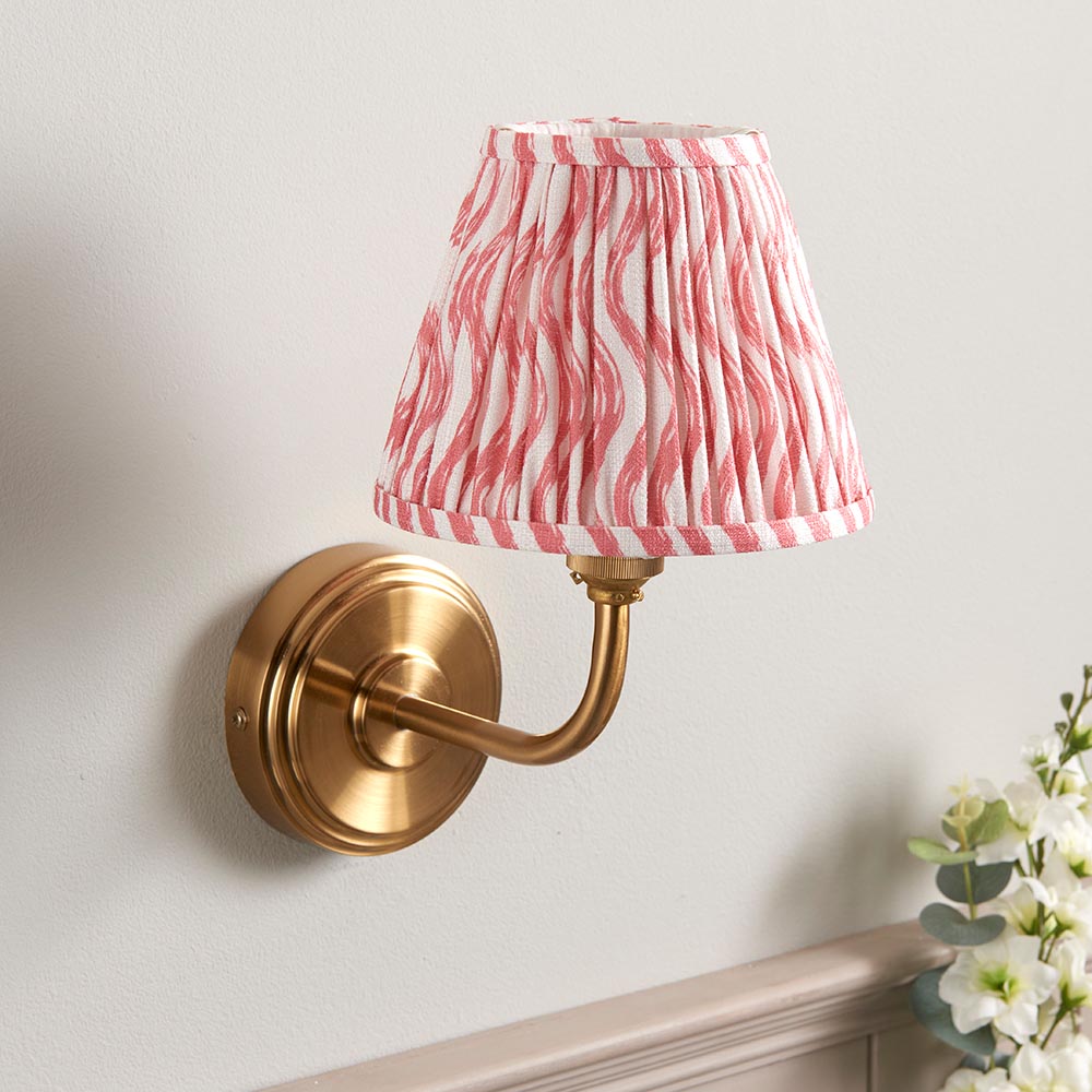 Step Arc And Ripple 16cm Coral Pink Shade Wall Light In Brushed Aged Brass