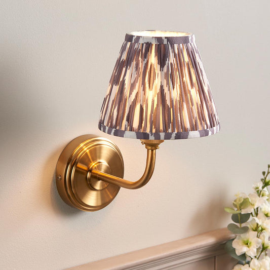 Step Arc And Ikat 16cm Pearl Grey Shade Wall Light In Brushed Aged Brass