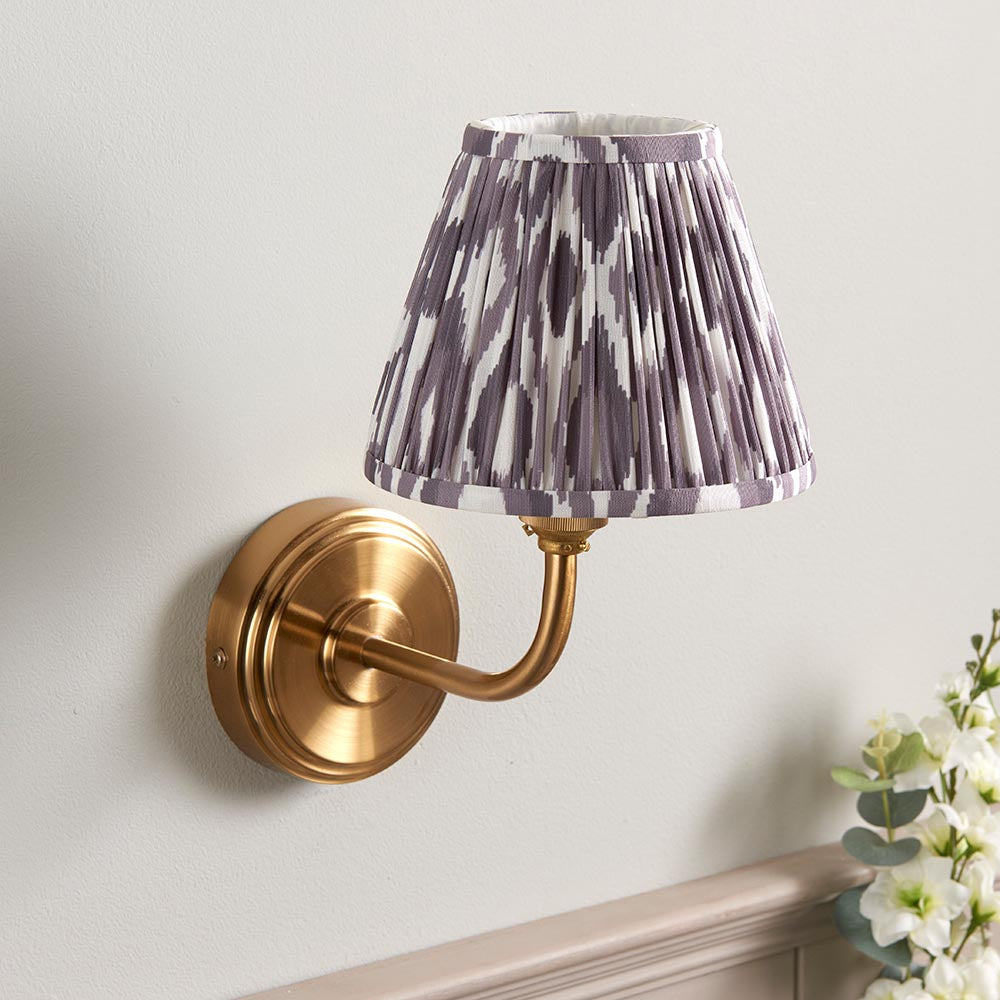 Step Arc And Ikat 16cm Pearl Grey Shade Wall Light In Brushed Aged Brass