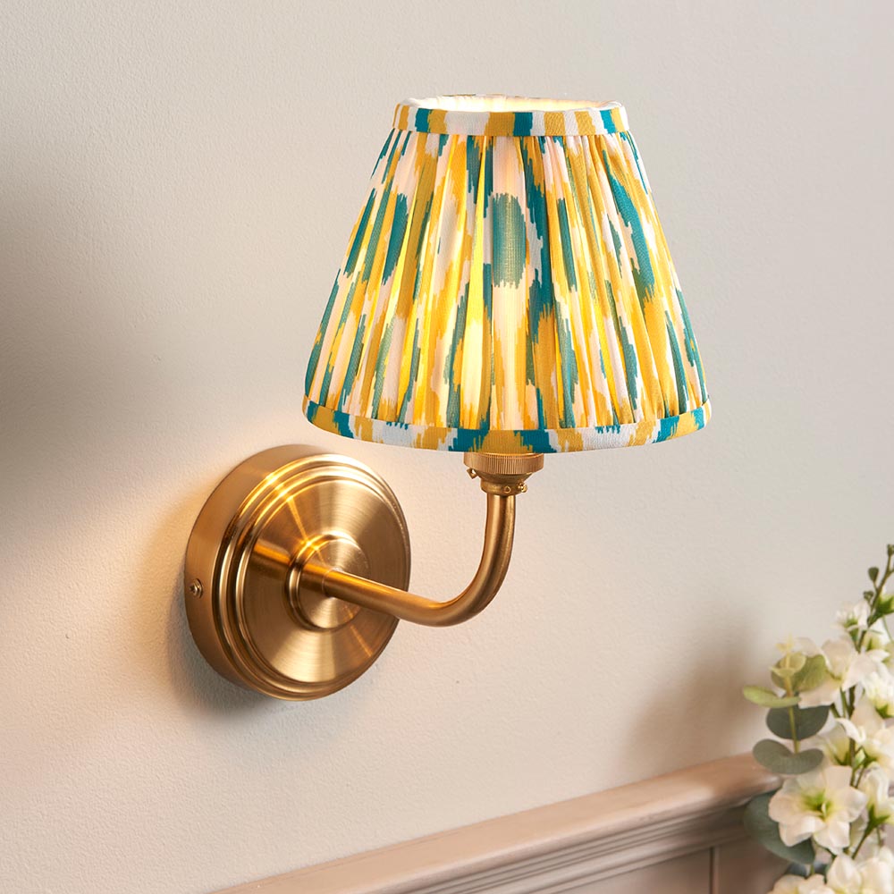 Step Arc And Ikat 16cm Yellow And Jade Shade Wall Light In Brushed Aged Brass