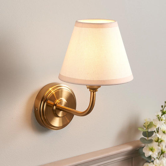 Step Arc And Ivy 16cm Vintage White Shade Wall Light In Brushed Aged Brass