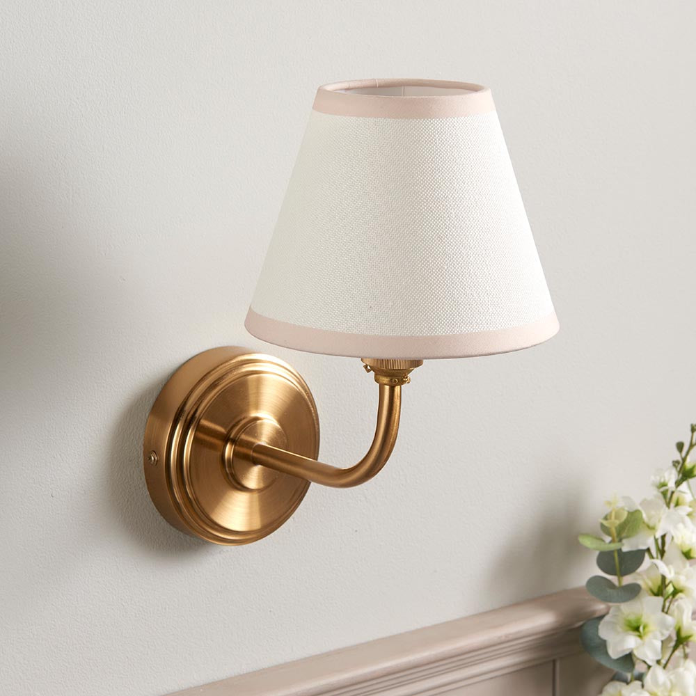 Step Arc And Ivy 16cm Vintage White Shade Wall Light In Brushed Aged Brass