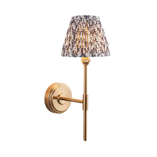 Step T Bar And Leaf 16cm Pearl Grey Shade Wall Light In Brushed Aged Brass