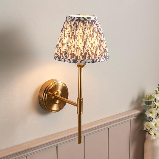 Step T Bar And Leaf 16cm Pearl Grey Shade Wall Light In Brushed Aged Brass