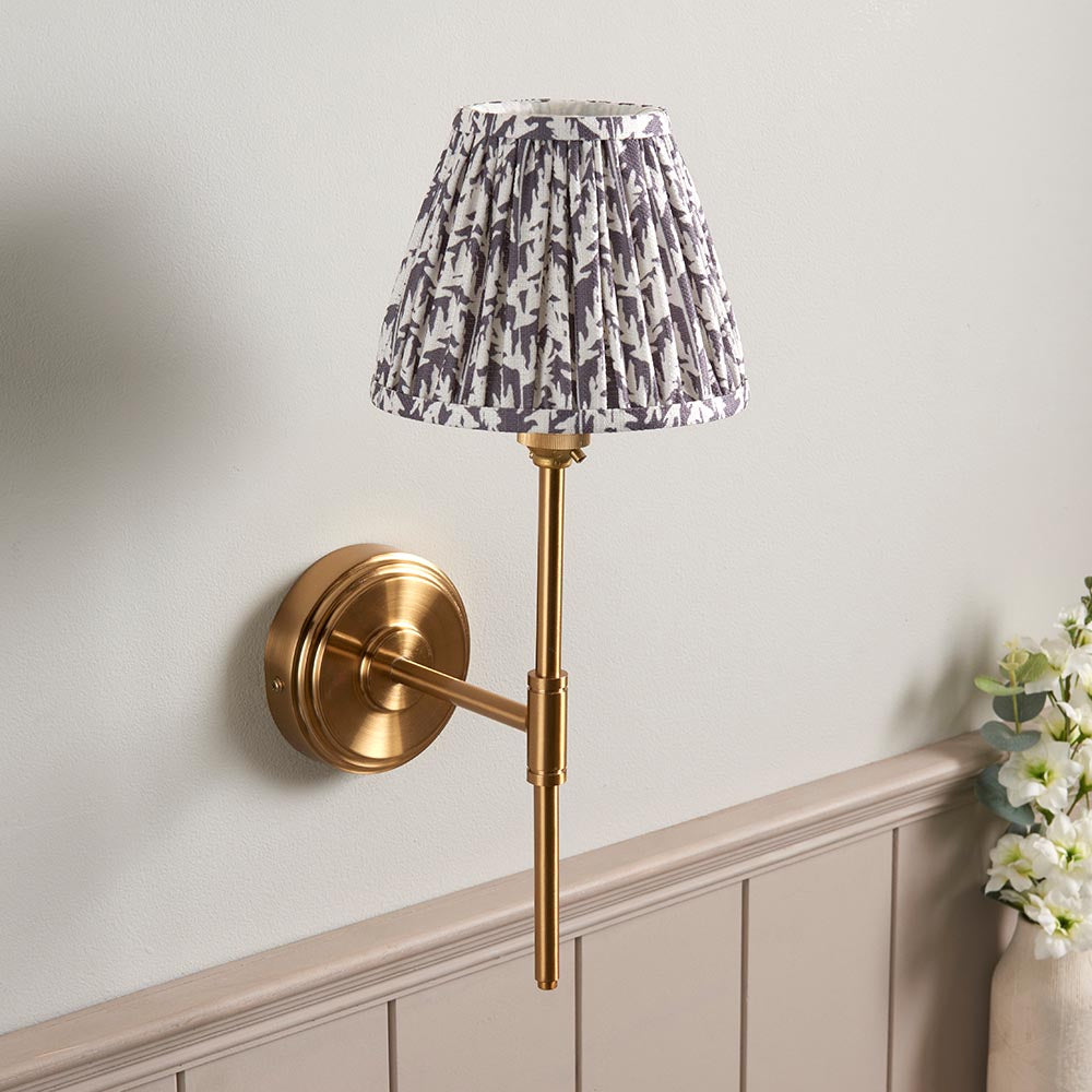 Step T Bar And Leaf 16cm Pearl Grey Shade Wall Light In Brushed Aged Brass