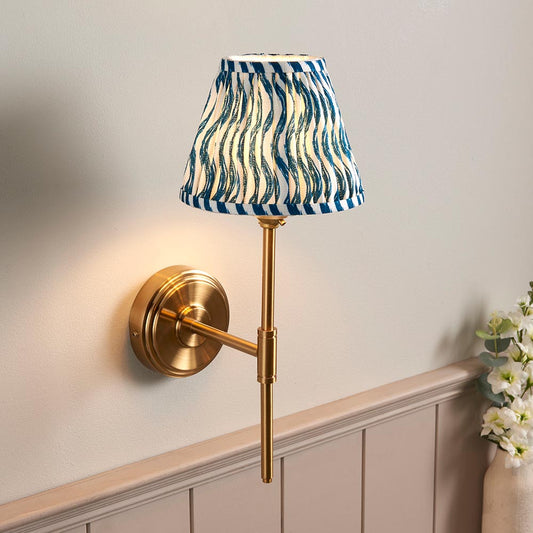 Step T Bar And Ripple 16cm Marlin Blue Shade Wall Light In Brushed Aged Brass