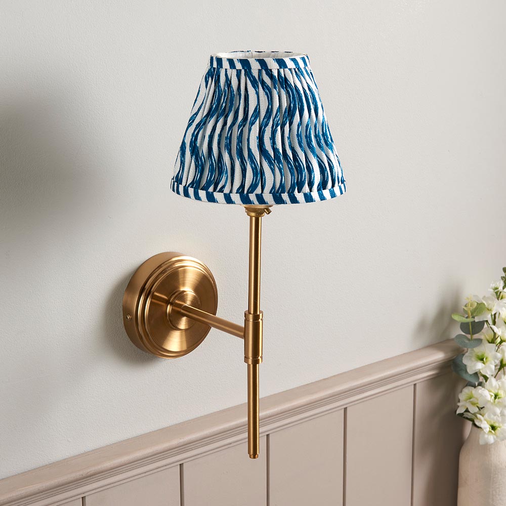 Step T Bar And Ripple 16cm Marlin Blue Shade Wall Light In Brushed Aged Brass