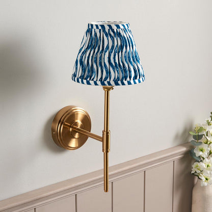 Step T Bar And Ripple 16cm Marlin Blue Shade Wall Light In Brushed Aged Brass