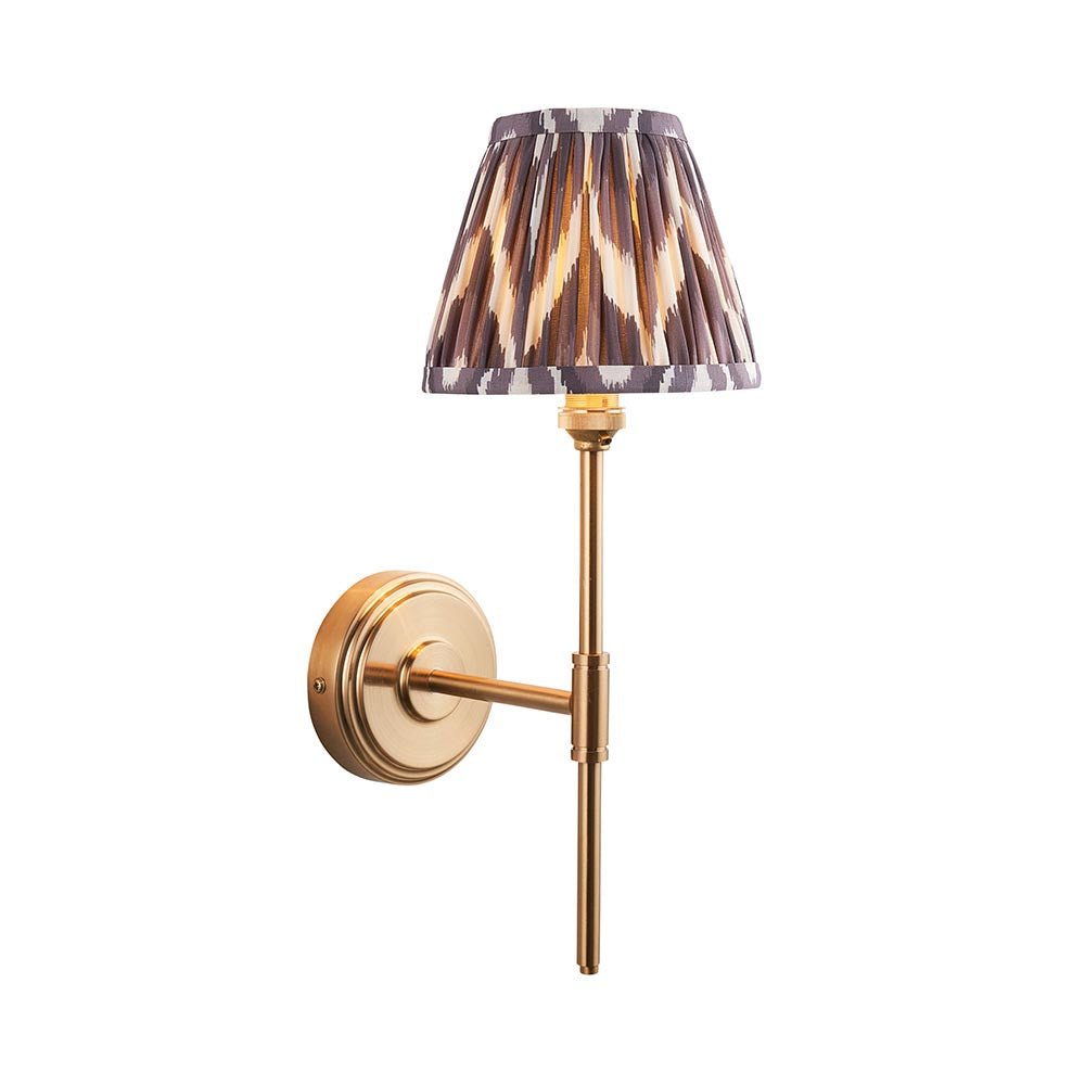 Step T Bar And Zigzag 16cm Pearl Grey Shade Wall Light In Brushed Aged Brass