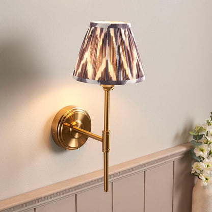 Step T Bar And Zigzag 16cm Pearl Grey Shade Wall Light In Brushed Aged Brass