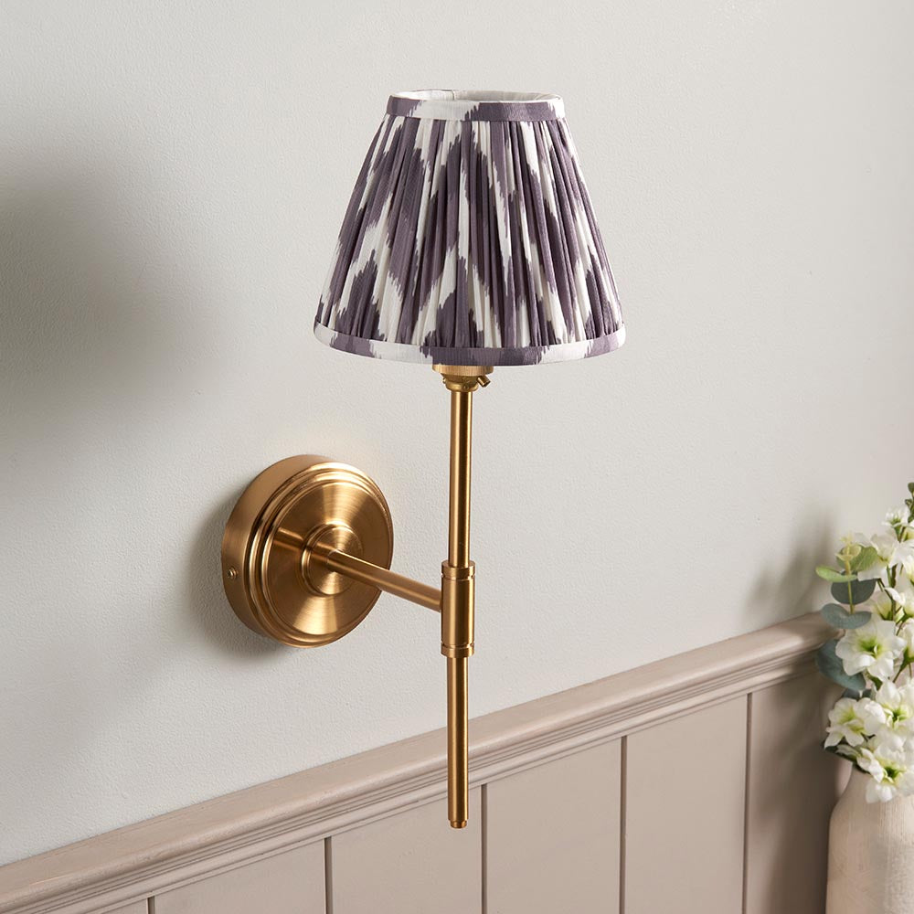 Step T Bar And Zigzag 16cm Pearl Grey Shade Wall Light In Brushed Aged Brass