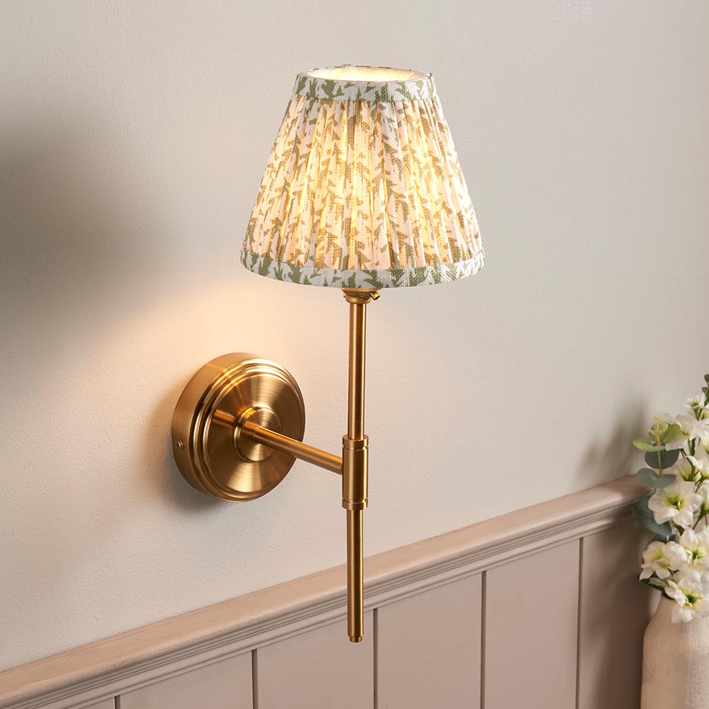 Step T Bar And Leaf 16cm Herb Garden Green Shade Wall Light In Brushed Aged Brass