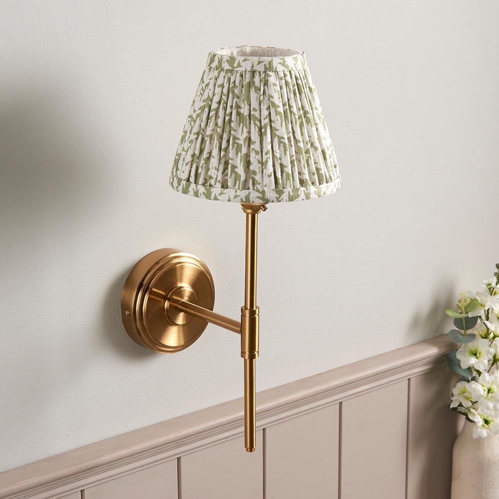 Step T Bar And Leaf 16cm Herb Garden Green Shade Wall Light In Brushed Aged Brass