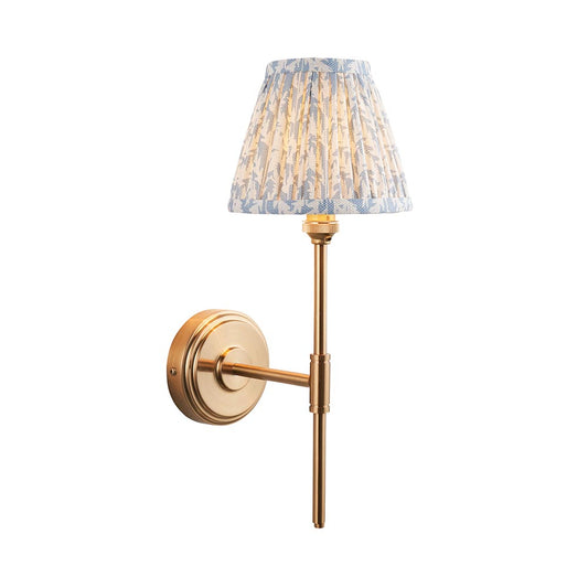 Step T Bar And Leaf 16cm Shell Bay Blue Shade Wall Light In Brushed Aged Brass