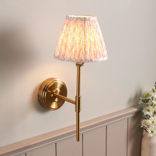 Step T Bar And Leaf 16cm Peachy Keen Shade Wall Light In Brushed Aged Brass