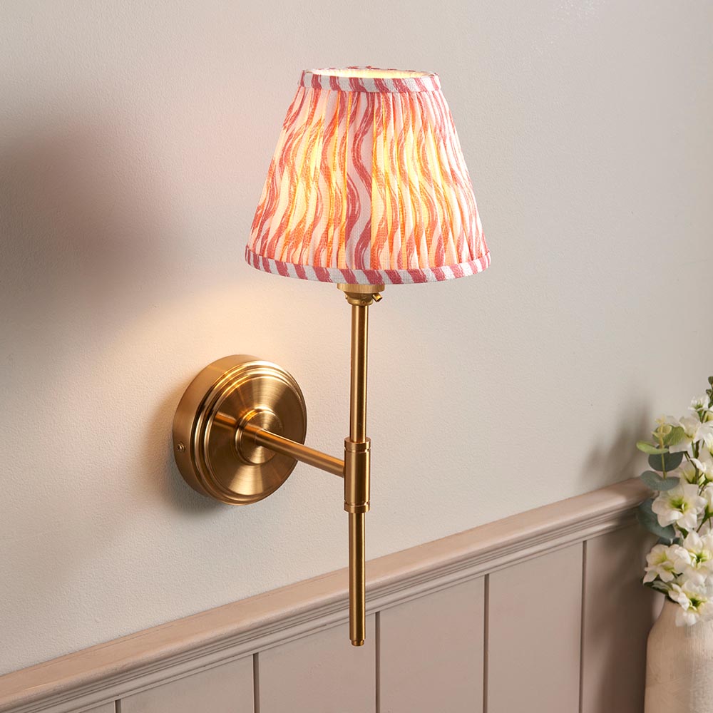 Step T Bar And Ripple 16cm Coral Pink Shade Wall Light In Brushed Aged Brass