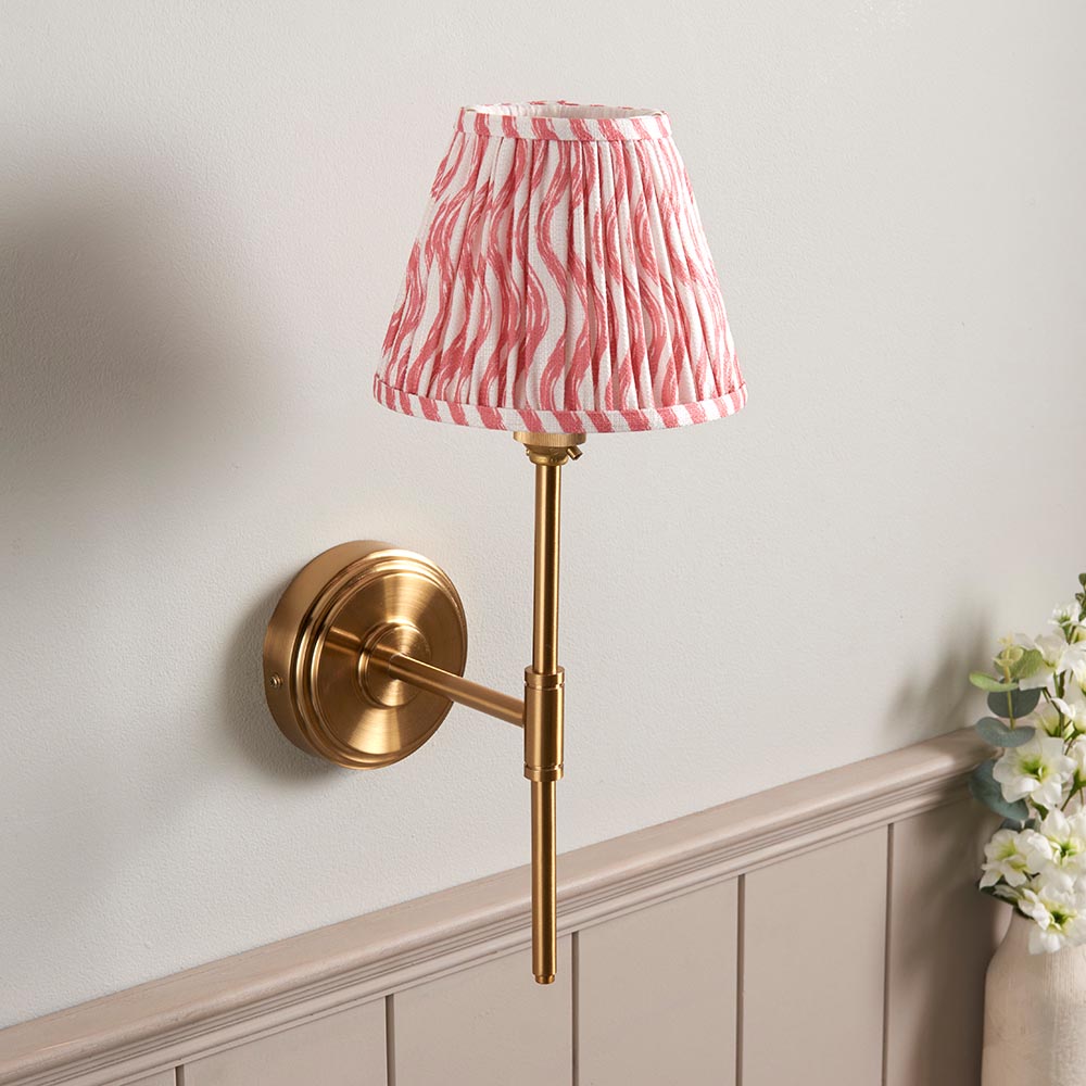 Step T Bar And Ripple 16cm Coral Pink Shade Wall Light In Brushed Aged Brass