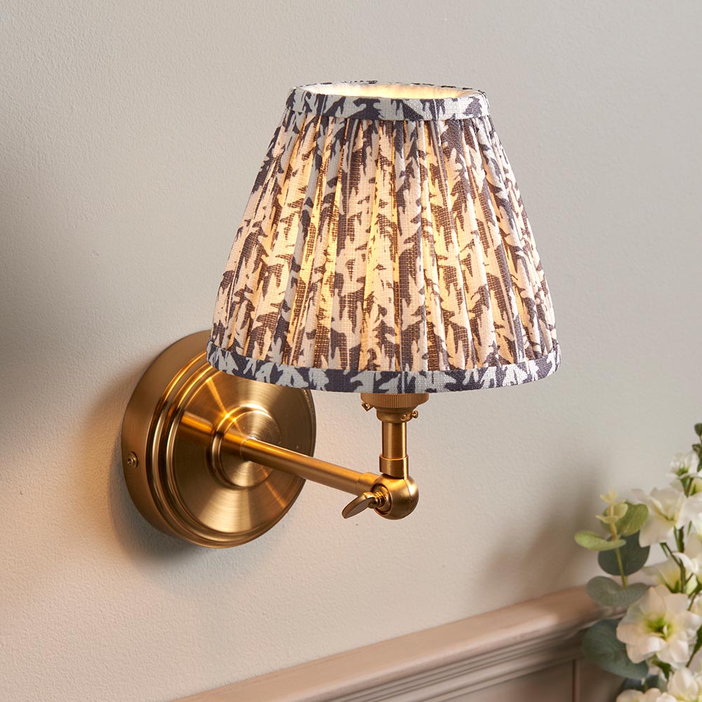 Step Wing And Leaf 16cm Pearl Grey Shade Wall Light In Brushed Aged Brass