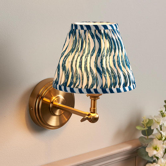 Step Wing And Ripple 16cm Marlin Blue Shade Wall Light In Brushed Aged Brass