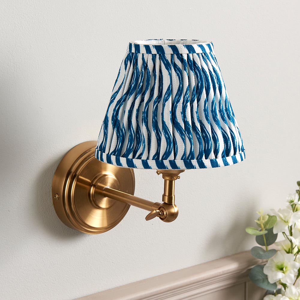 Step Wing And Ripple 16cm Marlin Blue Shade Wall Light In Brushed Aged Brass