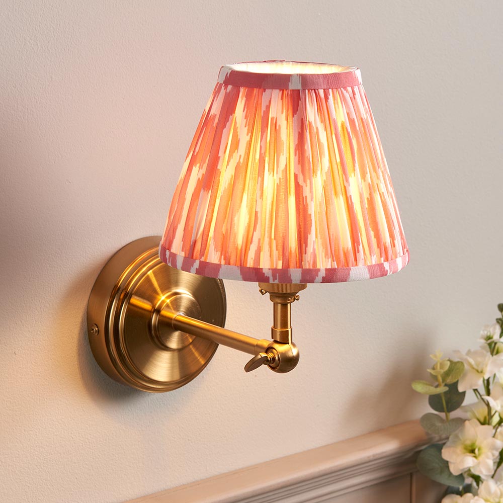 Step Wing And Ikat 16cm Coral Pink Shade Wall Light In Brushed Aged Brass