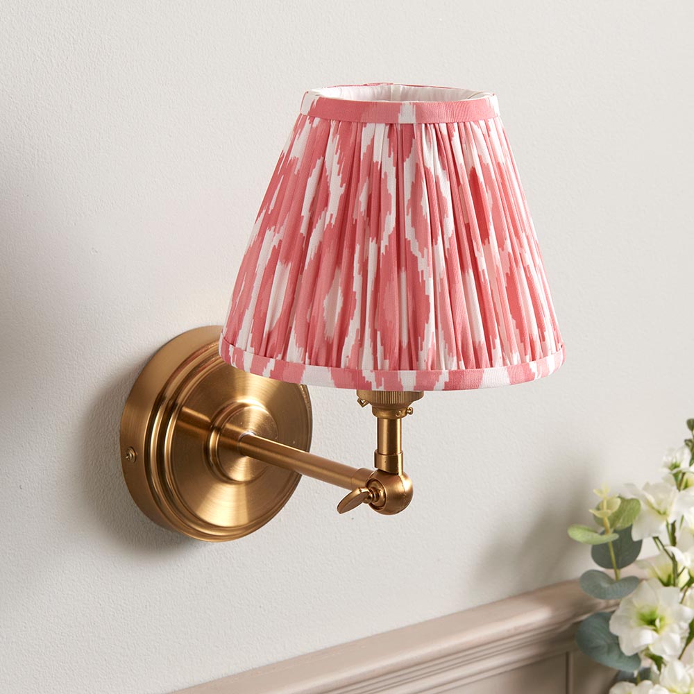 Step Wing And Ikat 16cm Coral Pink Shade Wall Light In Brushed Aged Brass
