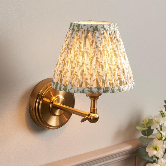 Step Wing And Leaf 16cm Herb Garden Green Shade Wall Light In Brushed Aged Brass