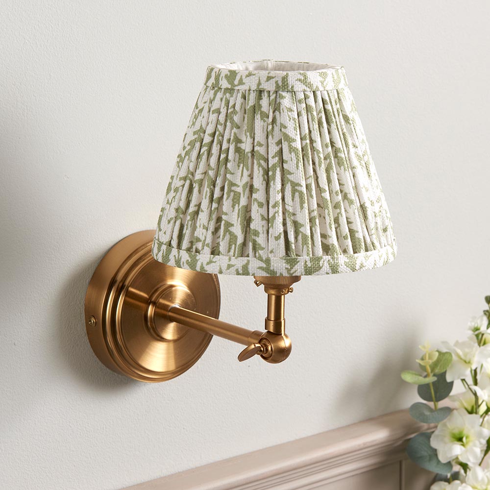Step Wing And Leaf 16cm Herb Garden Green Shade Wall Light In Brushed Aged Brass