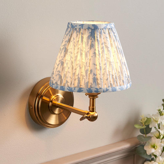 Step Wing And Leaf 16cm Shell Bay Blue Shade Wall Light In Brushed Aged Brass
