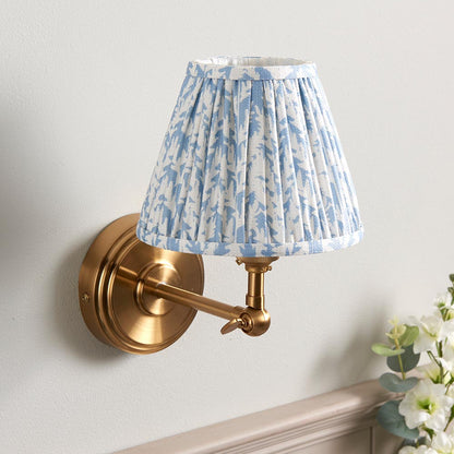 Step Wing And Leaf 16cm Shell Bay Blue Shade Wall Light In Brushed Aged Brass