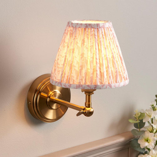 Step Wing And Leaf 16cm Peachy Keen Shade Wall Light In Brushed Aged Brass