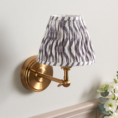 Step Wing And Ripple 16cm Pearl Grey Shade Wall Light In Brushed Aged Brass