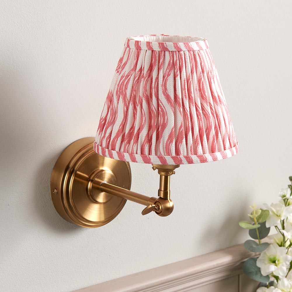 Step Wing And Ripple 16cm Coral Pink Shade Wall Light In Brushed Aged Brass