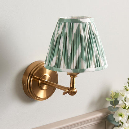 Step Wing And Zigzag 16cm Cotswold Green Shade Wall Light In Brushed Aged Brass