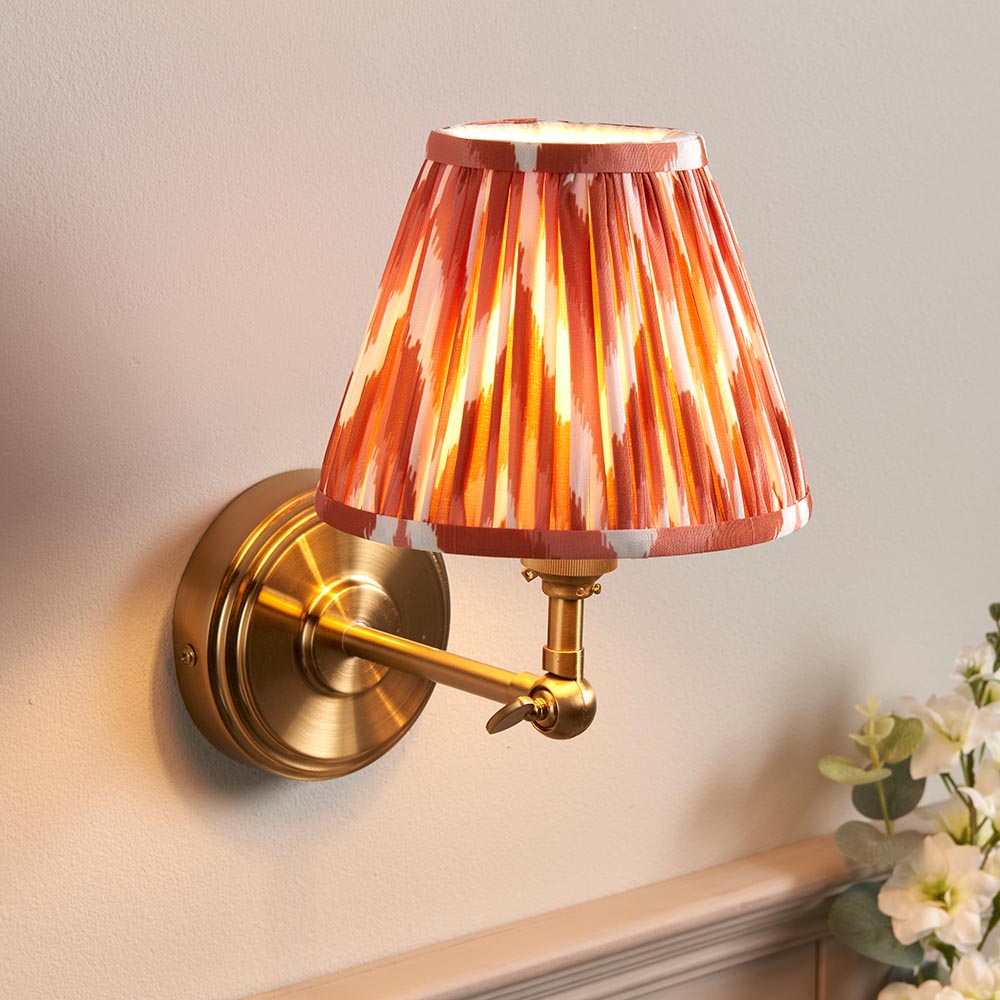 Step Wing And Zigzag 16cm Apricot Orange Shade Wall Light In Brushed Aged Brass