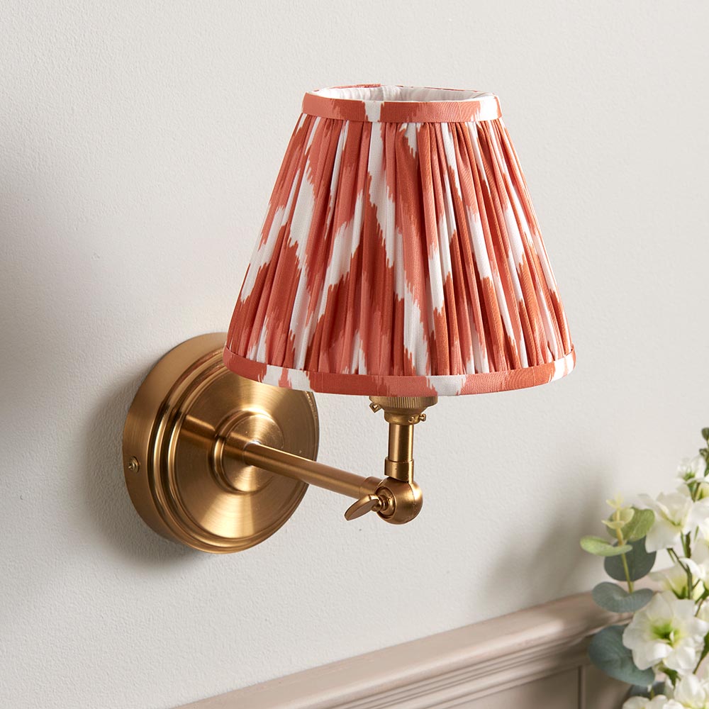 Step Wing And Zigzag 16cm Apricot Orange Shade Wall Light In Brushed Aged Brass