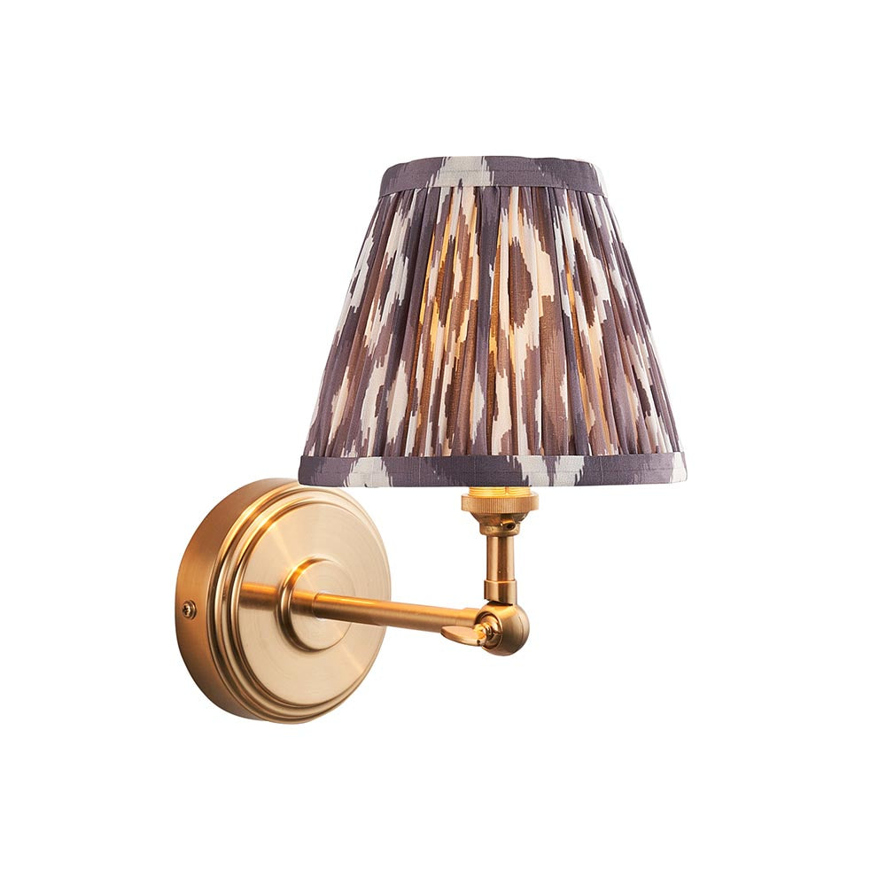 Step Wing And Ikat 16cm Pearl Grey Shade Wall Light In Brushed Aged Brass