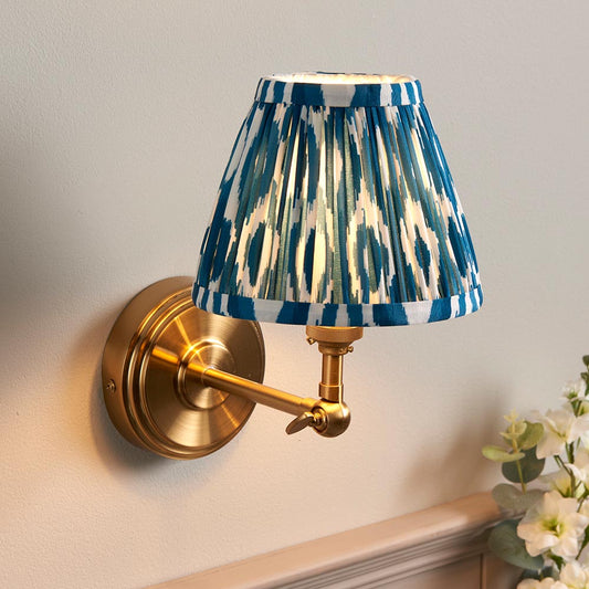 Step Wing And Ikat 16cm Marlin Blue Shade Wall Light In Brushed Aged Brass