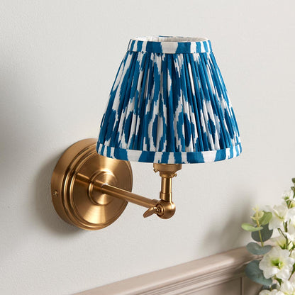 Step Wing And Ikat 16cm Marlin Blue Shade Wall Light In Brushed Aged Brass