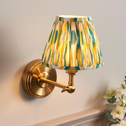 Step Wing And Ikat 16cm Yellow And Jade Shade Wall Light In Brushed Aged Brass