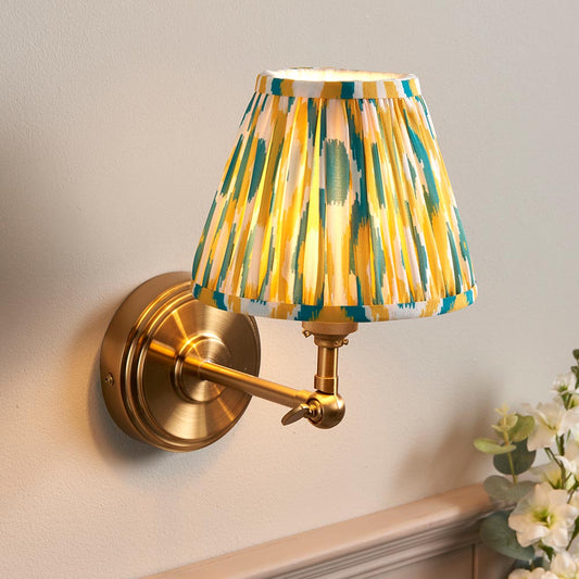 Step Wing And Ikat 16cm Yellow And Jade Shade Wall Light In Brushed Aged Brass