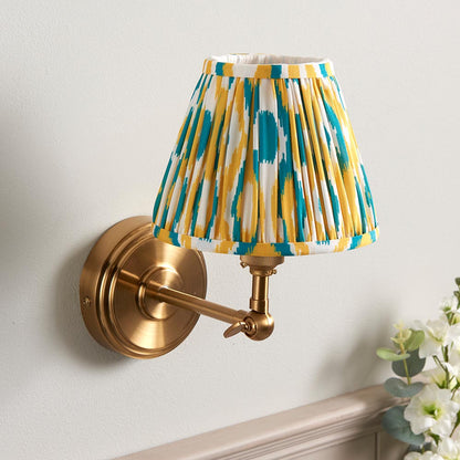Step Wing And Ikat 16cm Yellow And Jade Shade Wall Light In Brushed Aged Brass