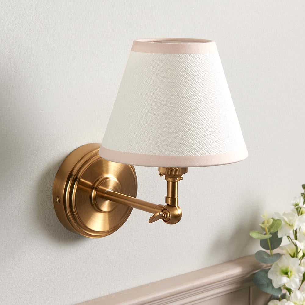 Step Wing And Ivy 16cm Vintage White Shade Wall Light In Brushed Aged Brass