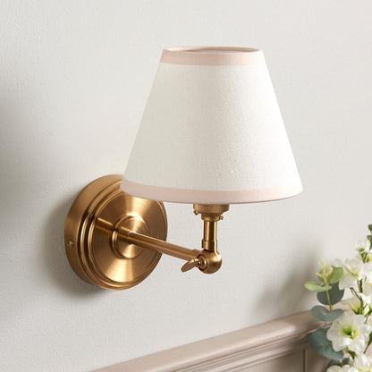 Step Wing And Ivy 16cm Vintage White Shade Wall Light In Brushed Aged Brass