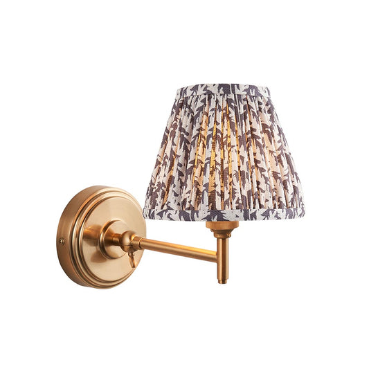 Step Fold And Leaf 16cm Pearl Grey Shade Wall Light In Brushed Aged Brass
