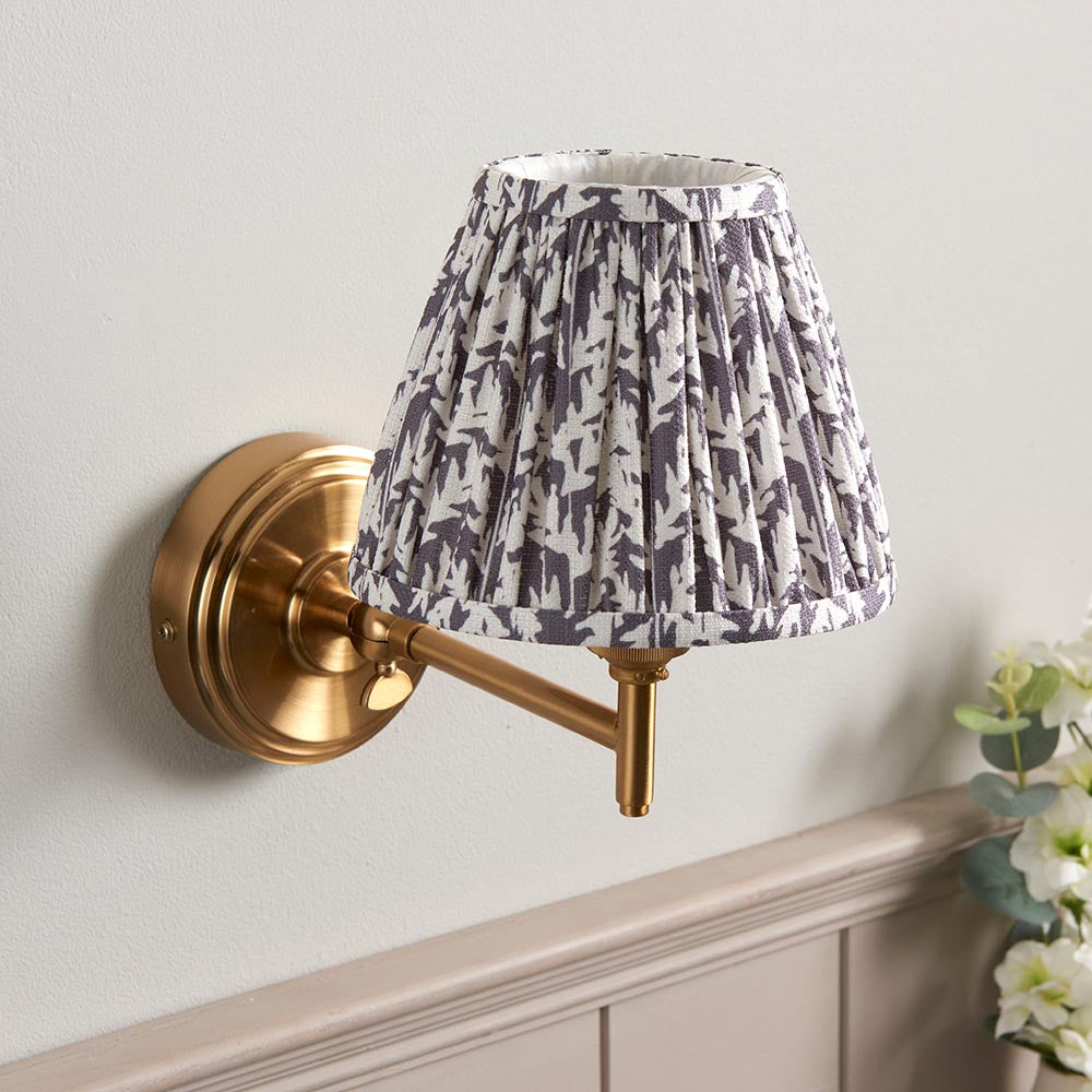 Step Fold And Leaf 16cm Pearl Grey Shade Wall Light In Brushed Aged Brass